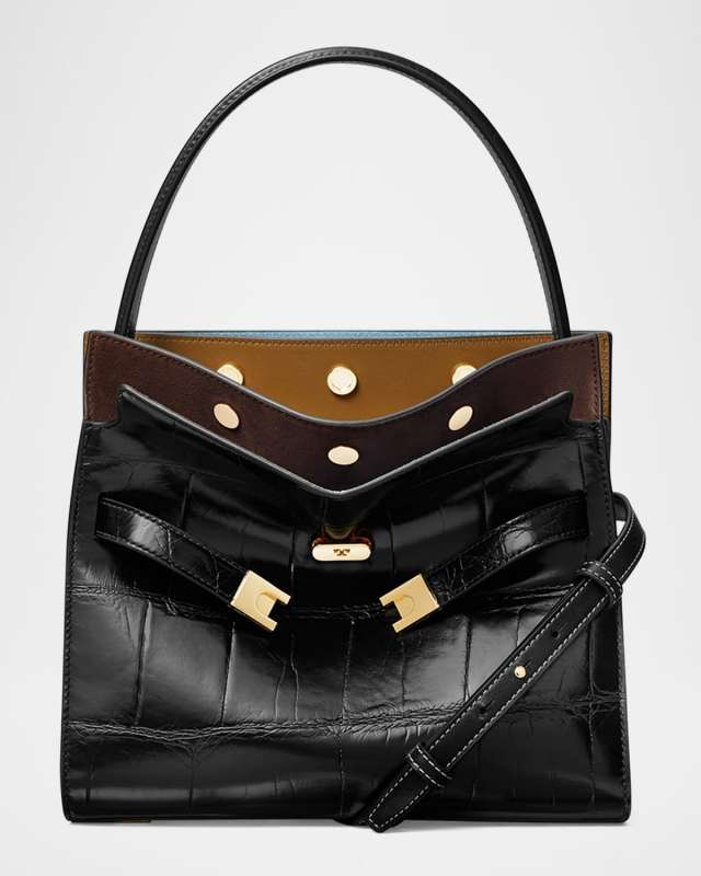Lee Radziwill Small Croc-Embossed Double Bag